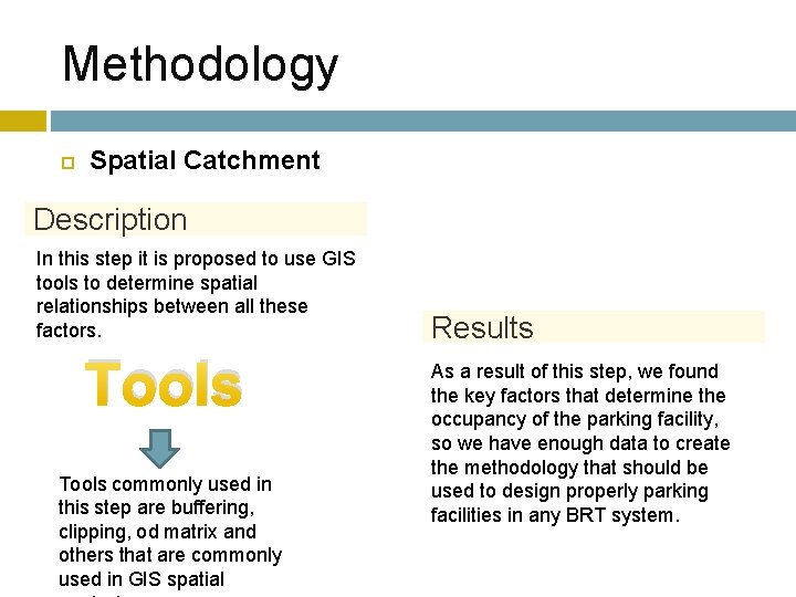 Methodology Spatial Catchment Description In this step it is proposed to use GIS tools