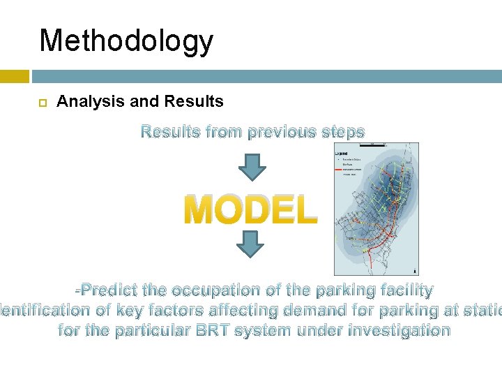 Methodology Analysis and Results from previous steps MODEL -Predict the occupation of the parking