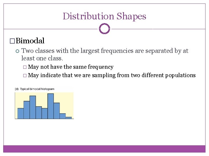 Distribution Shapes �Bimodal Two classes with the largest frequencies are separated by at least