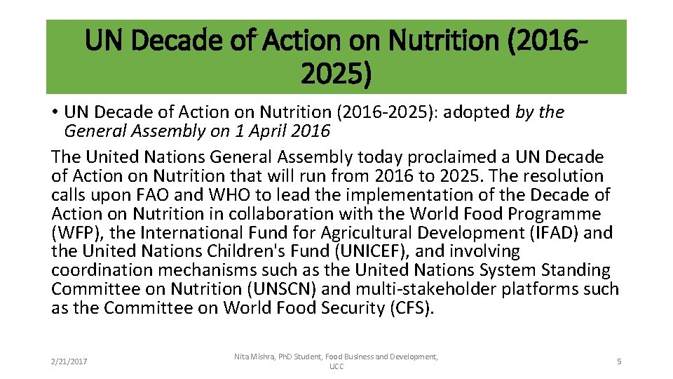 UN Decade of Action on Nutrition (20162025) • UN Decade of Action on Nutrition