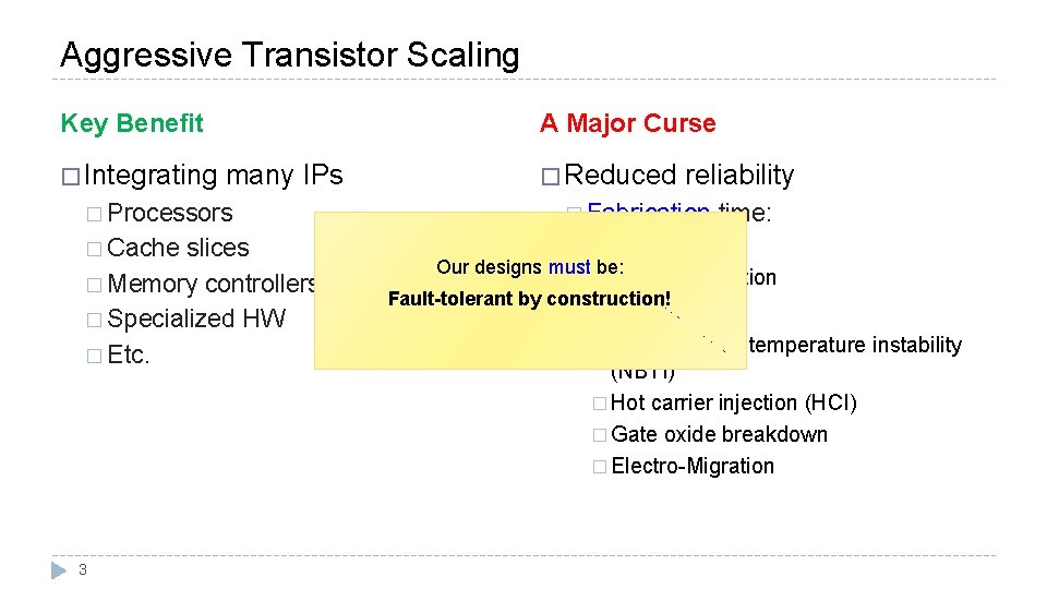 Aggressive Transistor Scaling Key Benefit � Integrating A Major Curse many IPs � Processors