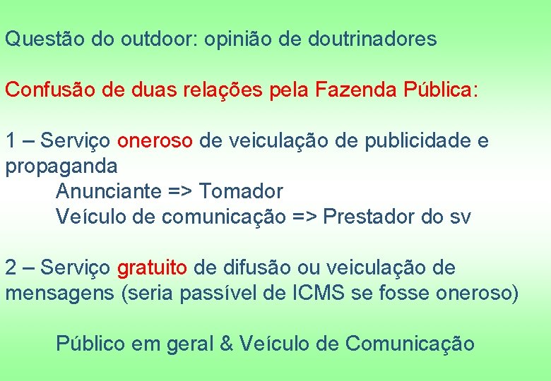 Questão do outdoor: opinião de doutrinadores Confusão de duas relações pela Fazenda Pública: 1