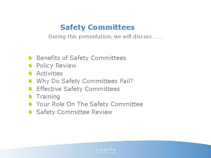 Safety Committees During this presentation, we will discuss…… Benefits of Safety Committees Policy Review