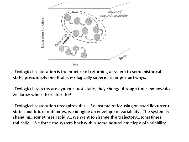 -Ecological restoration is the practice of returning a system to some historical state, presumably