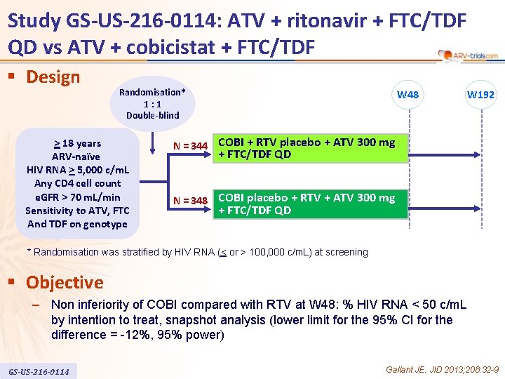 Study GS-US-216 -0114: ATV + ritonavir + FTC/TDF QD vs ATV + cobicistat +