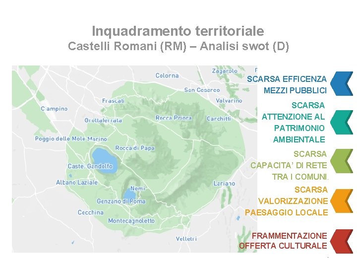 Inquadramento territoriale Castelli Romani (RM) – Analisi swot (D) SCARSA EFFICENZA MEZZI PUBBLICI SCARSA