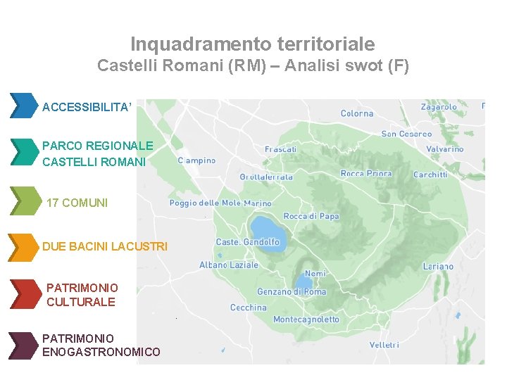 Inquadramento territoriale Castelli Romani (RM) – Analisi swot (F) ACCESSIBILITA’ PARCO REGIONALE CASTELLI ROMANI