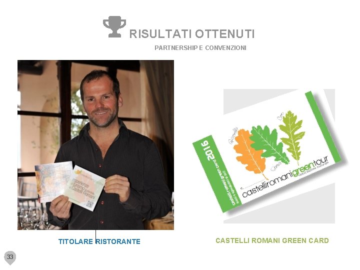 RISULTATI OTTENUTI PARTNERSHIP E CONVENZIONI TITOLARE RISTORANTE 33 CASTELLI ROMANI GREEN CARD 