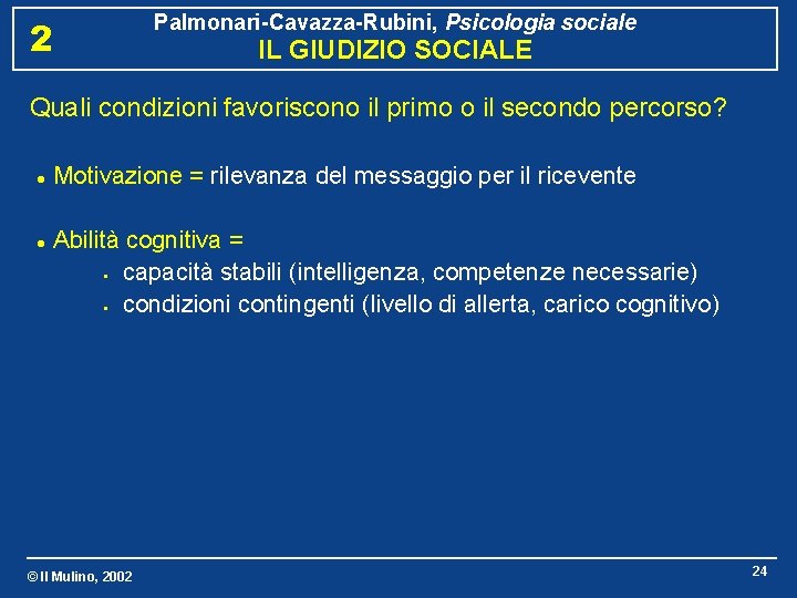Palmonari-Cavazza-Rubini, Psicologia sociale 2 IL GIUDIZIO SOCIALE Quali condizioni favoriscono il primo o il