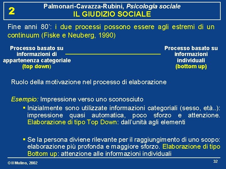 Palmonari-Cavazza-Rubini, Psicologia sociale 2 IL GIUDIZIO SOCIALE Fine anni 80’: i due processi possono