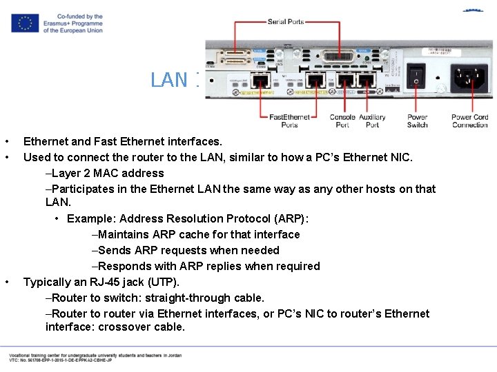 LAN Interfaces • • • Ethernet and Fast Ethernet interfaces. Used to connect the