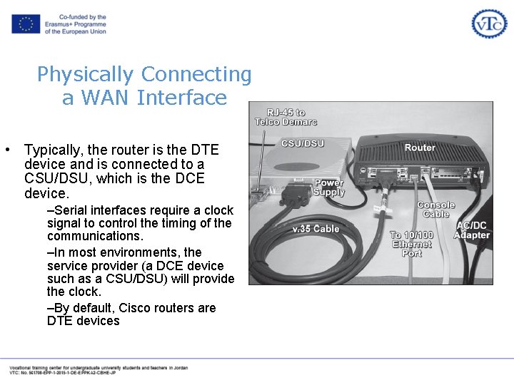 Physically Connecting a WAN Interface • Typically, the router is the DTE device and