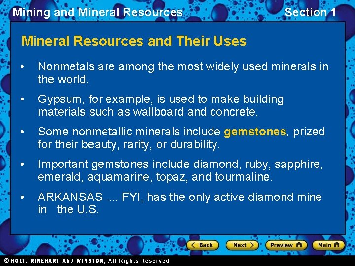 Mining and Mineral Resources Section 1 Mineral Resources and Their Uses • Nonmetals are