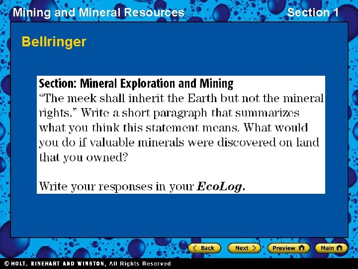 Mining and Mineral Resources Bellringer Section 1 