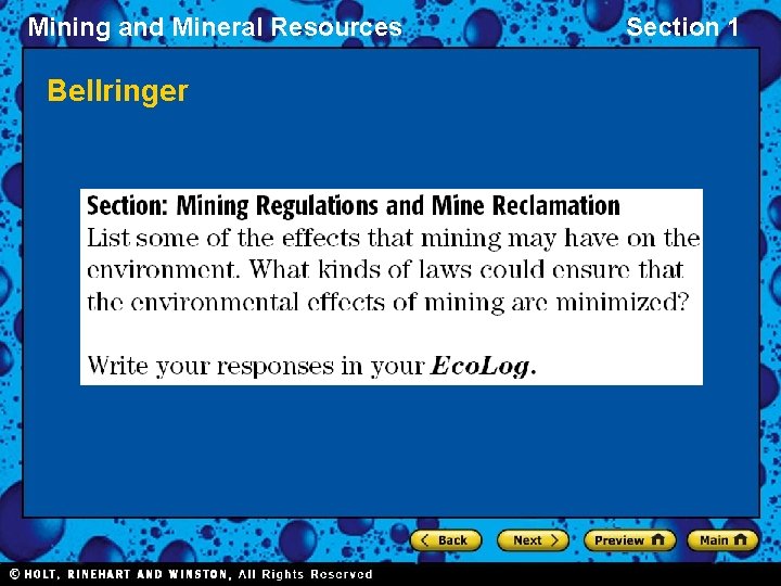 Mining and Mineral Resources Bellringer Section 1 