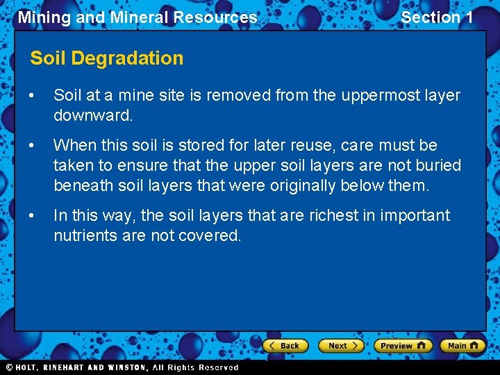 Mining and Mineral Resources Section 1 Soil Degradation • Soil at a mine site
