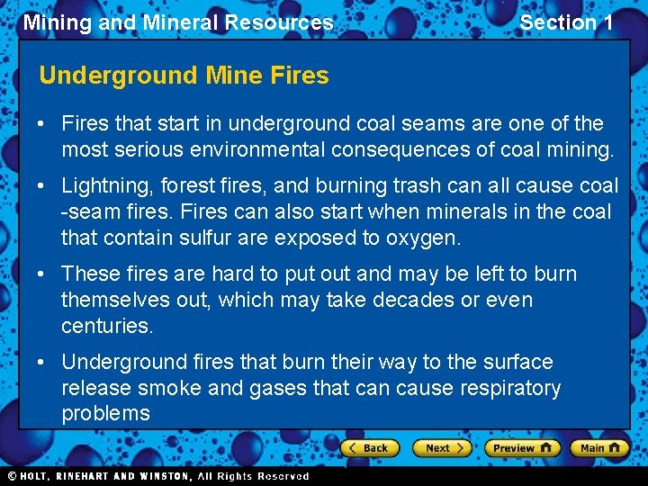 Mining and Mineral Resources Section 1 Underground Mine Fires • Fires that start in