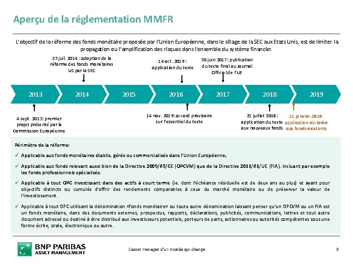 Aperçu de la réglementation MMFR L’objectif de la réforme des fonds monétaire proposée par