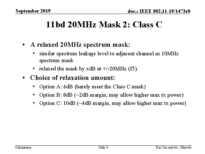 September 2019 doc. : IEEE 802. 11 -19/1473 r 0 11 bd 20 MHz