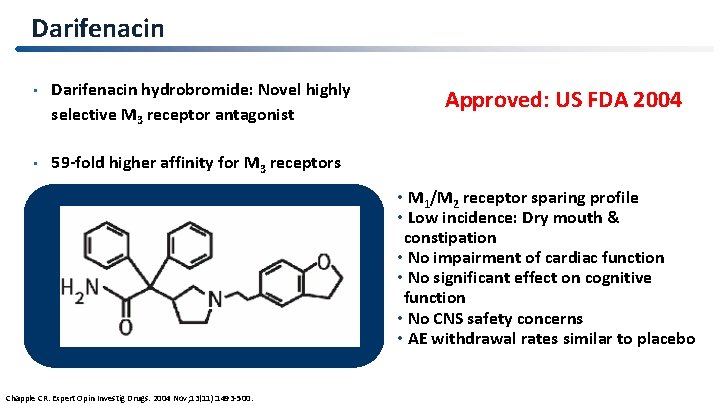 Darifenacin • Darifenacin hydrobromide: Novel highly selective M 3 receptor antagonist • 59 -fold