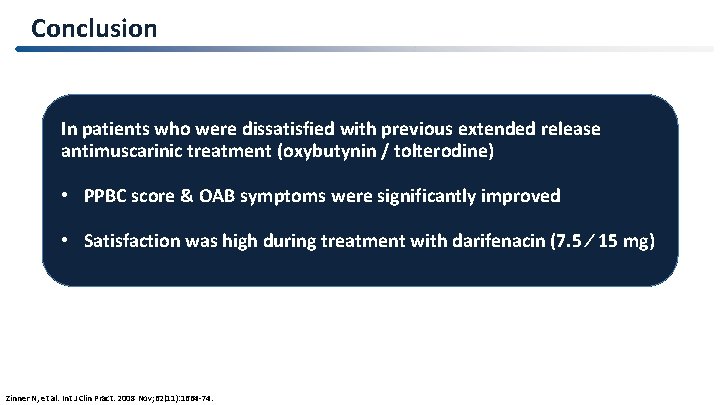 Conclusion In patients who were dissatisfied with previous extended release antimuscarinic treatment (oxybutynin /