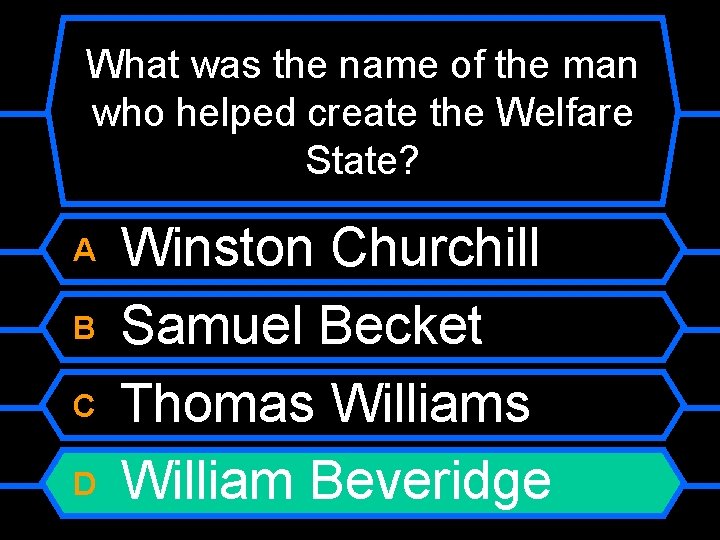What was the name of the man who helped create the Welfare State? A