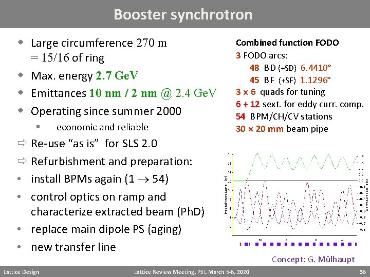 Booster synchrotron w Large circumference 270 m = 15/16 of ring w Max. energy