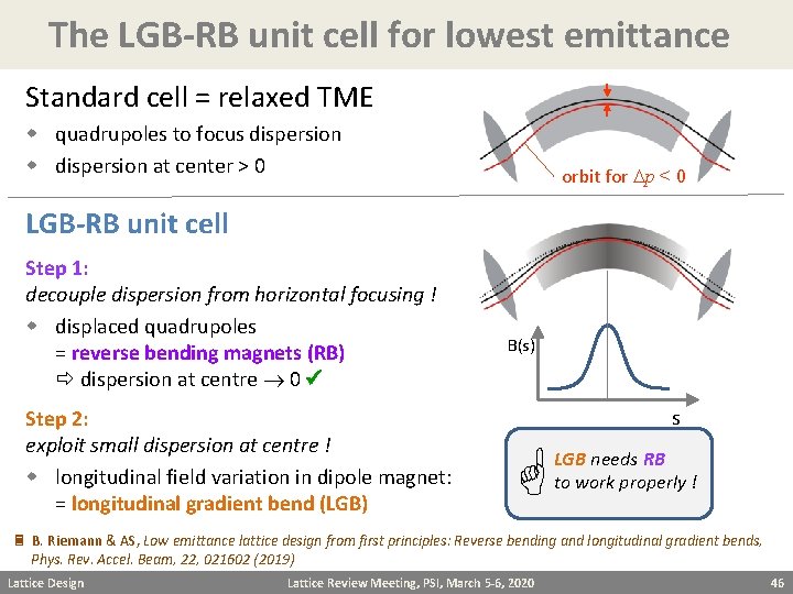 The LGB-RB unit cell for lowest emittance Standard cell = relaxed TME w quadrupoles
