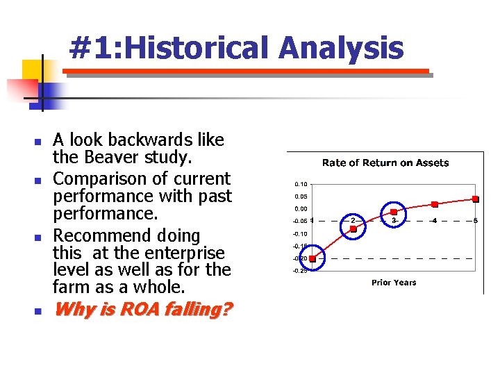 #1: Historical Analysis n n A look backwards like the Beaver study. Comparison of