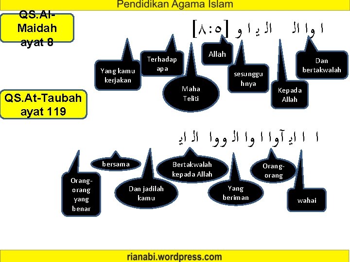 QS. Al. Maidah ayat 8 [٨: ٥] ﺍﻟ ﻳ ﺍ ﻭﺍ ﺍﻟ Yang kamu