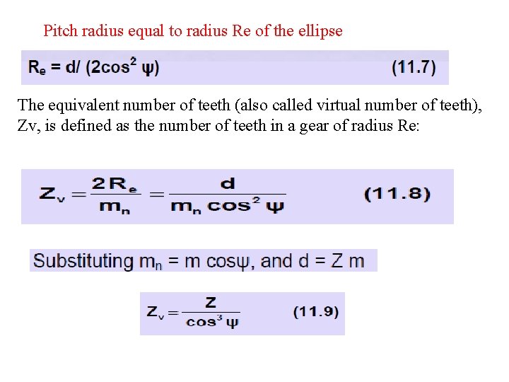 Pitch radius equal to radius Re of the ellipse The equivalent number of teeth