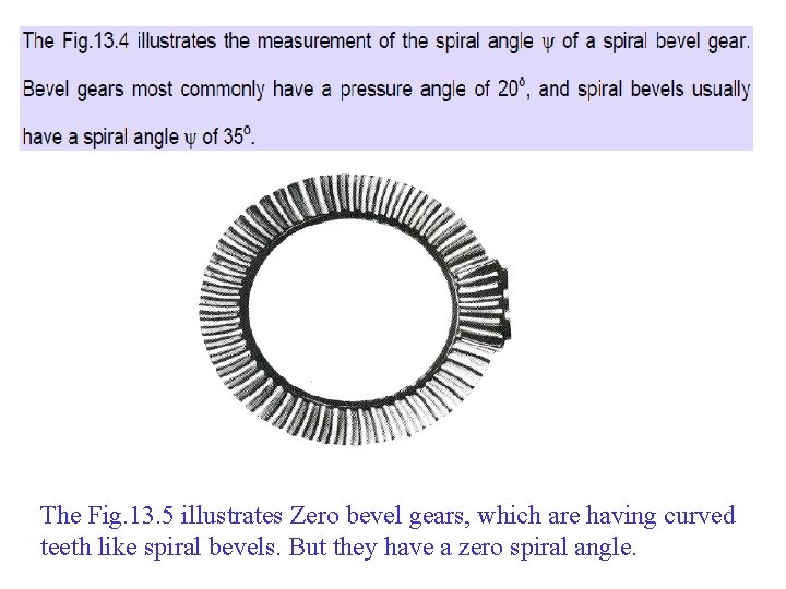 The Fig. 13. 5 illustrates Zero bevel gears, which are having curved teeth like