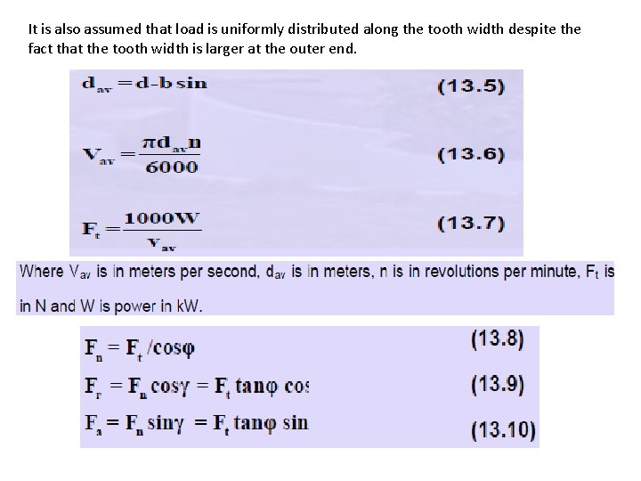 It is also assumed that load is uniformly distributed along the tooth width despite