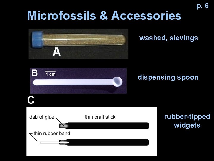 Microfossils & Accessories p. 6 washed, sievings dispensing spoon C rubber-tipped widgets 