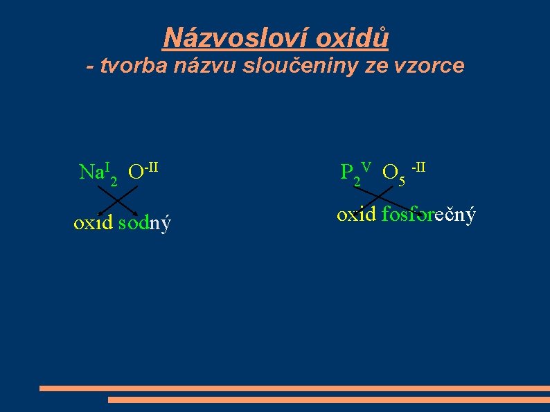 Názvosloví oxidů - tvorba názvu sloučeniny ze vzorce Na. I 2 O-II P 2