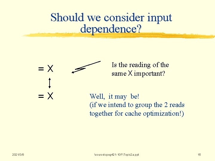 Should we consider input dependence? =X =X 2021/3/8 Is the reading of the same Should we consider input dependence? =X =X 2021/3/8 Is the reading of the same