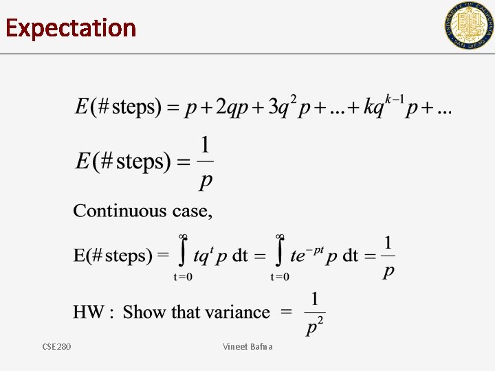 Expectation CSE 280 Vineet Bafna 