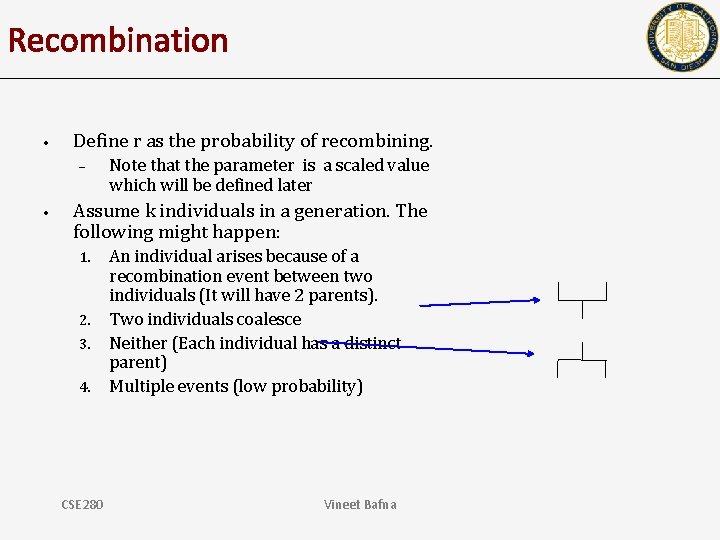 Recombination • Define r as the probability of recombining. – • Note that the