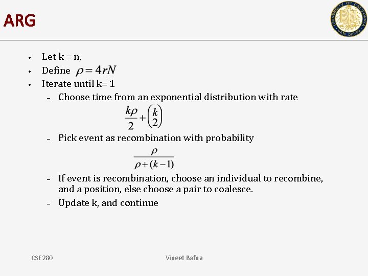 ARG • • • Let k = n, Define Iterate until k= 1 –