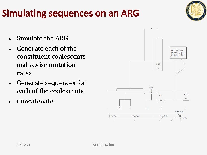 Simulating sequences on an ARG • • Simulate the ARG Generate each of the