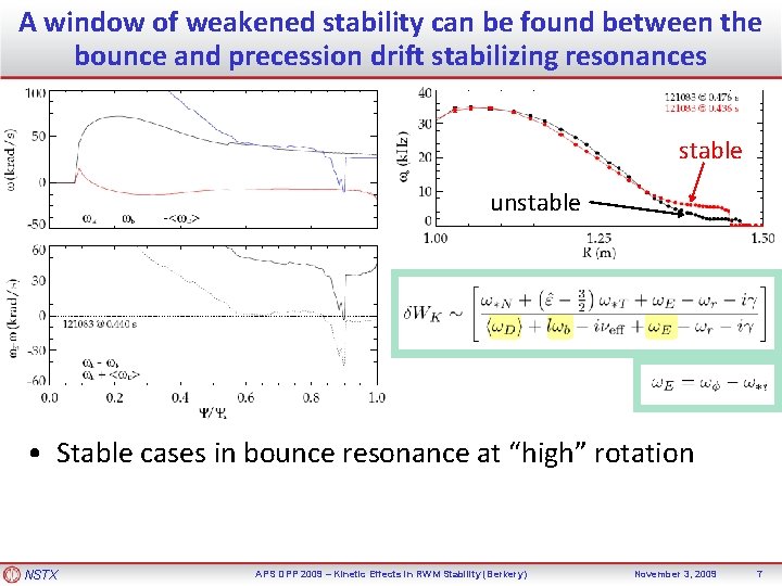 A window of weakened stability can be found between the bounce and precession drift