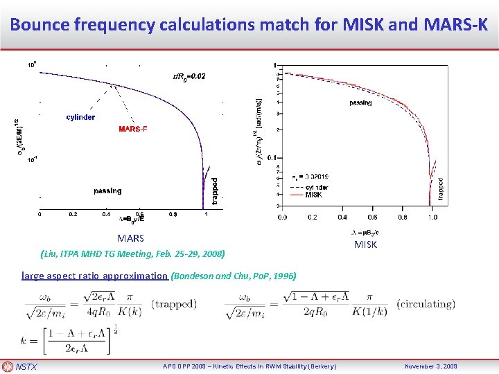 Bounce frequency calculations match for MISK and MARS-K MARS (Liu, ITPA MHD TG Meeting,