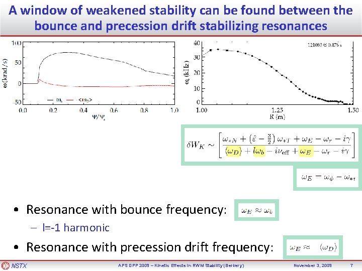 A window of weakened stability can be found between the bounce and precession drift