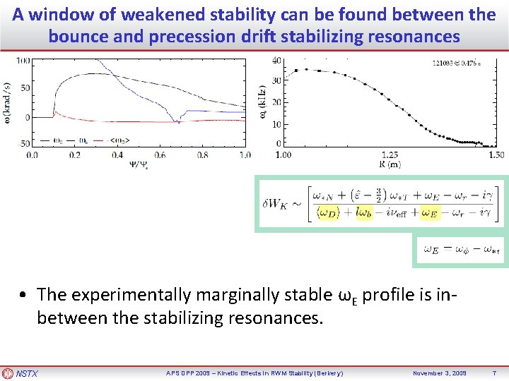 A window of weakened stability can be found between the bounce and precession drift