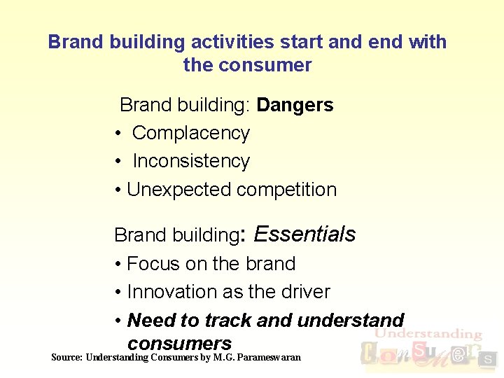 Brand building activities start and end with the consumer Brand building: Dangers • Complacency