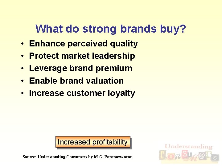 What do strong brands buy? • • • Enhance perceived quality Protect market leadership