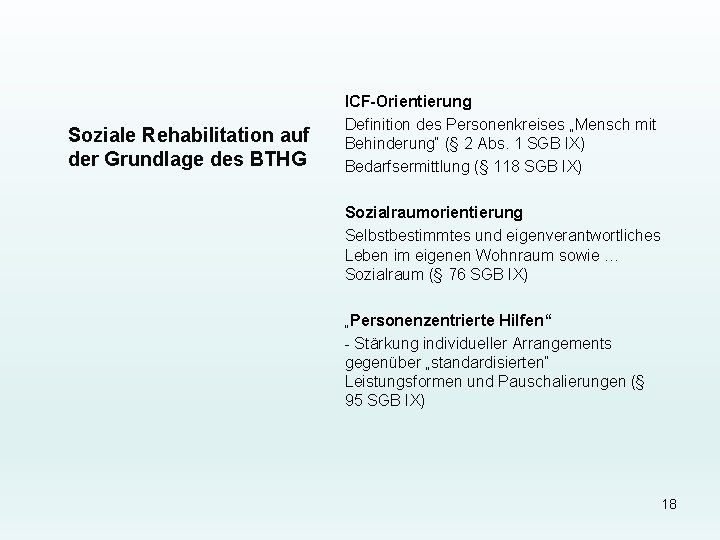 Soziale Rehabilitation auf der Grundlage des BTHG ICF-Orientierung Definition des Personenkreises „Mensch mit Behinderung“