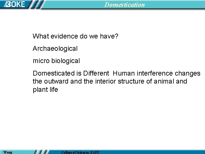 Domestication What evidence do we have? Archaeological micro biological Domesticated is Different Human interference