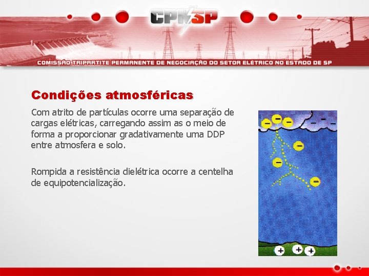 Condições atmosféricas Com atrito de partículas ocorre uma separação de cargas elétricas, carregando assim