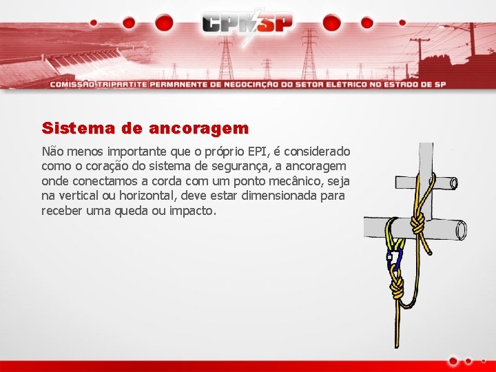 Sistema de ancoragem Não menos importante que o próprio EPI, é considerado como o